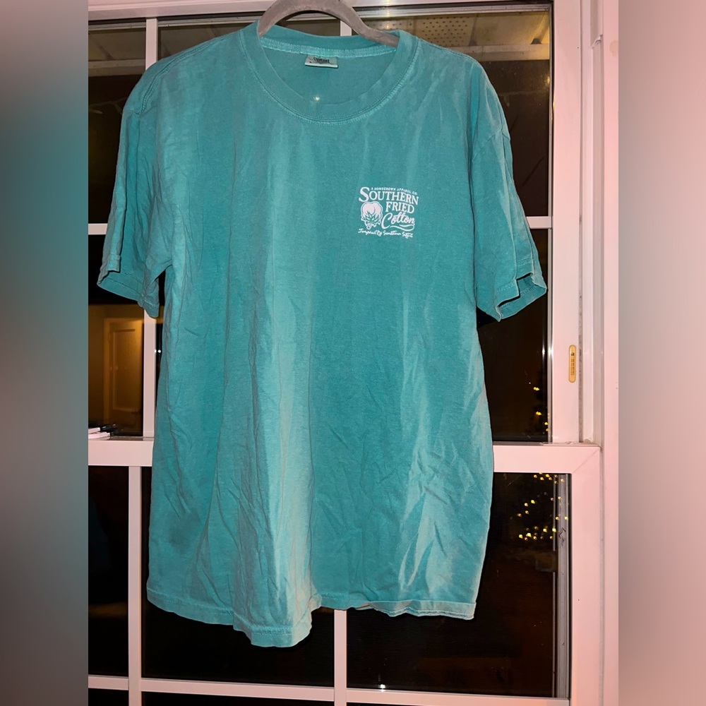 Southern fried cotton teal shirt